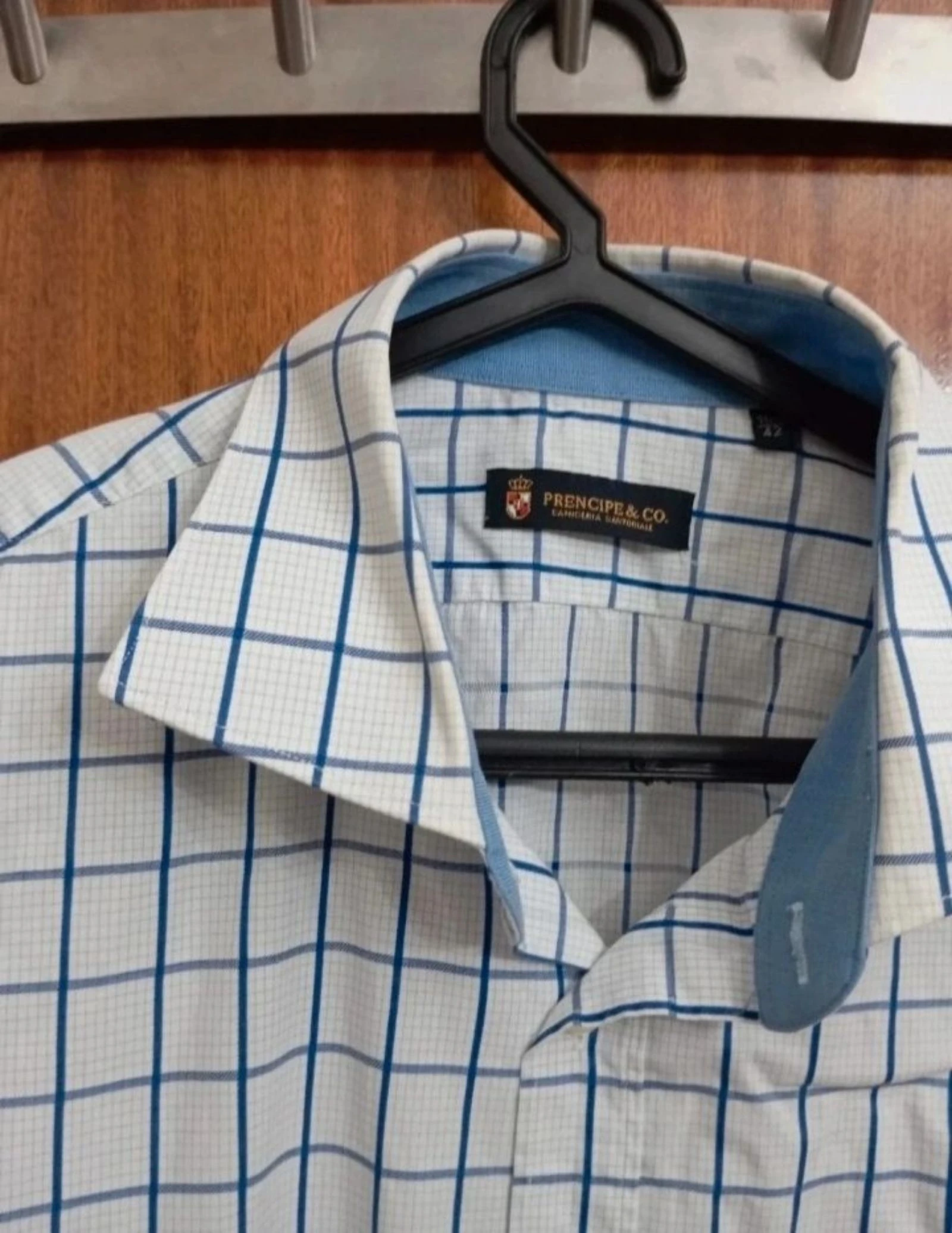 Blauw geruite hemd Príncipe & Co 42/L | Geruit hemd | Bleuwe geruite chemise – photo 4